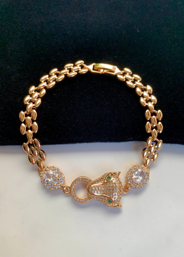Gold Leopard Cuban Link Bracelet